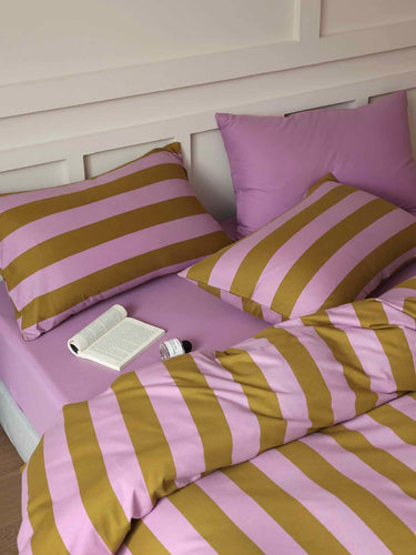 Dopamine Stripe Cotton Queen Size Duvet Cover Set With Pillowcases